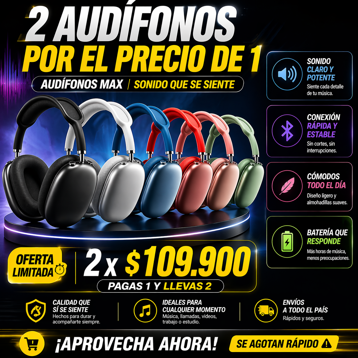 Audífonos Max | Sonido que se siente 🔥 PAGA 1 LLEVA 2 🔥