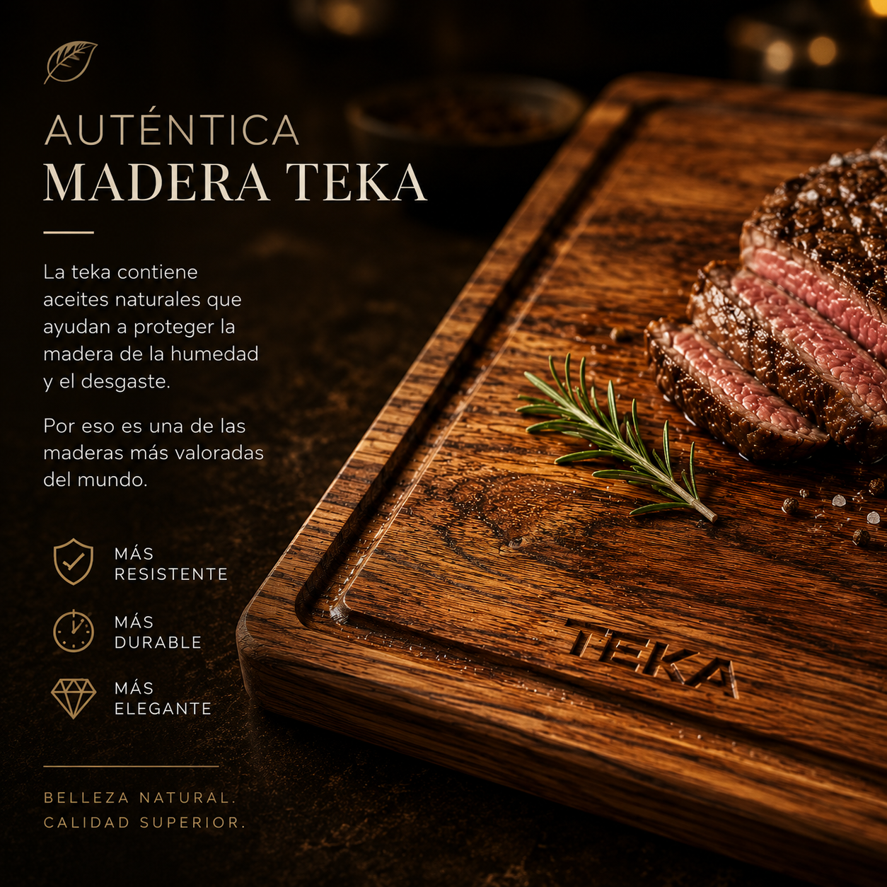 🪵 UNA PIEZA PREMIUM HECHA EN AUTÉNTICA MADERA TEKA